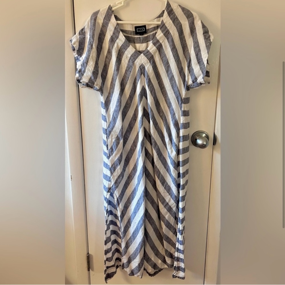 AYR Linen Dress Maxi Midi Nautical Stripe, Size Small - Picture 5 of 8